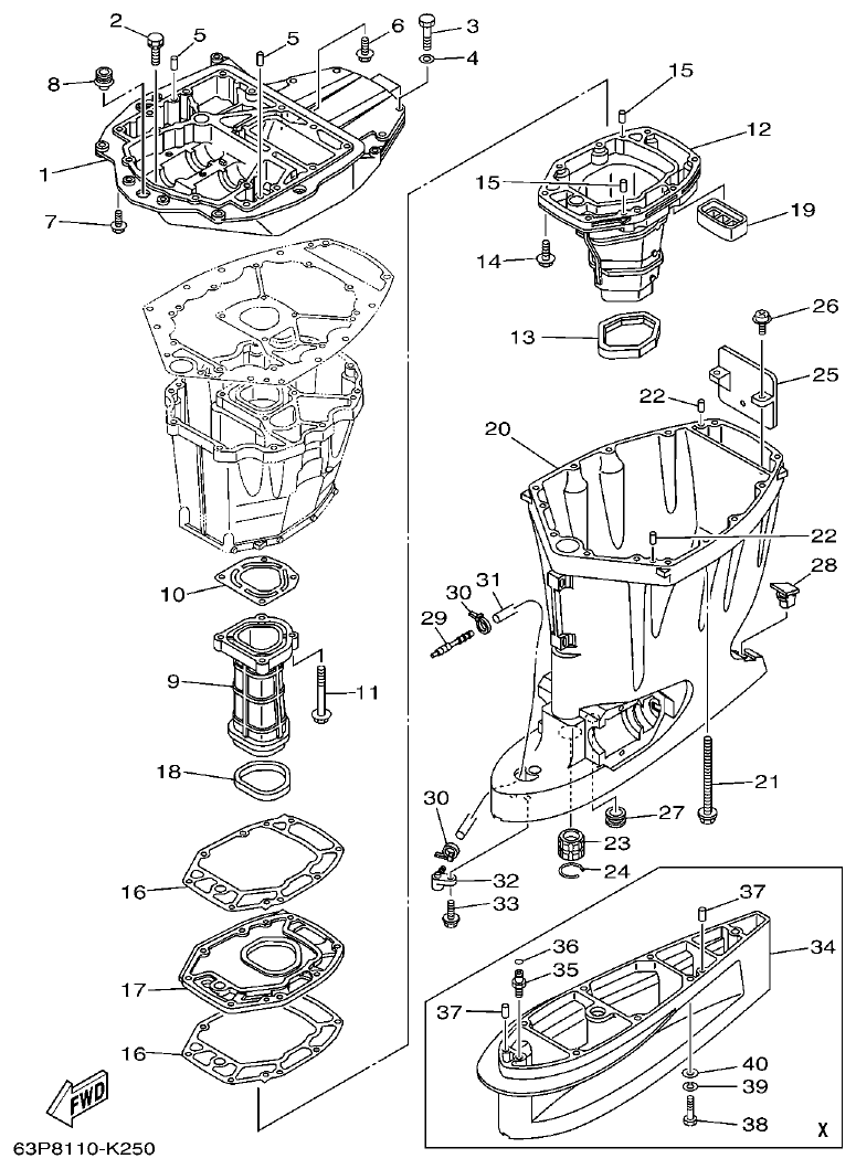 Yamaha F150BET, FL150BET UPPER CASING parts diagram